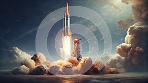 The launch of the rocket represents the beginning of a new business venture or startup.