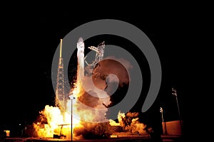 The launch of the space shuttle. With fire and smoke. Elements of this image were furnished by NASA