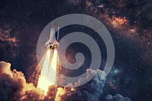 The launch of the space shuttle into space. Generative AI
