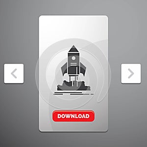 launch, startup, ship, shuttle, mission Glyph Icon in Carousal Pagination Slider Design & Red Download Button