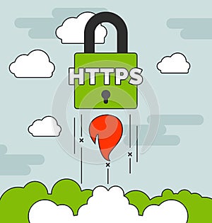 Launching HTTPS secure website concepts with photo