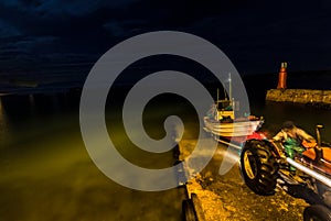 Launching a skiboat before dawn.