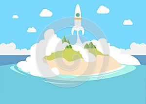 Launching a small private startup with rocket as illustration photo