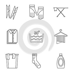Laundromat icons set, outline style