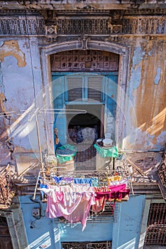 Laundry on the balcony of an old building in Havana