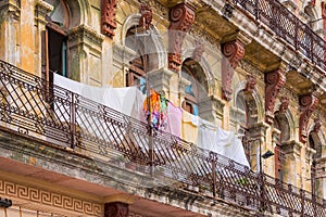 Laundry on the balcony of an old colonial building, Old Havana