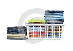 Laundry basket with folded clothes photo