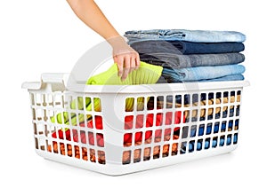 Laundry basket with folded clothes