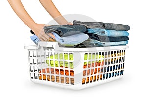 Laundry basket with folded clothes