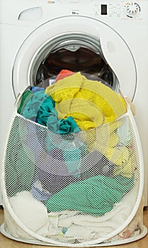 Laundry basket full of dirty clothes