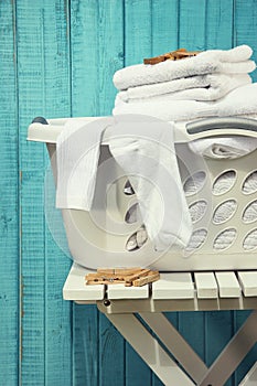 Laundry basket with towels
