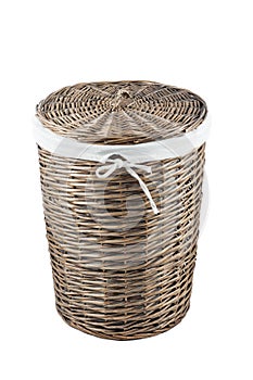 Laundry basket whith closed lid isolated on white background