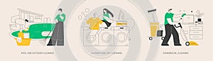 Laundry and cleaning facilities abstract concept vector illustrations.