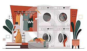 Laundry cleaning scene vector