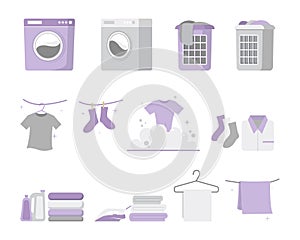 Laundry cliparts set, vector illustration of isolated household appliances on white background