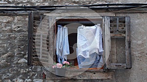 laundry on a damaged window, Split, Croatia