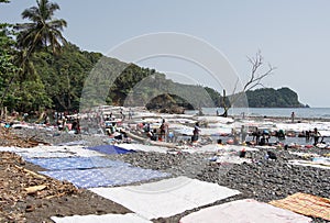 Laundry day, Praia Messia Alves, Sao Tome, Africa