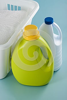 Laundry detergent and bleach bottles