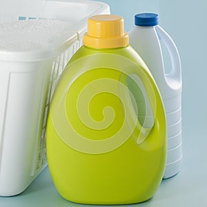 Laundry detergent and bleach bottles