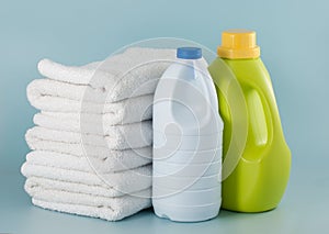 Laundry detergent and bleach bottles photo
