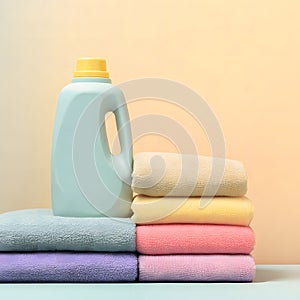 Laundry Detergent Bottle Beside Folded Towels - Clean and Soft Setup
