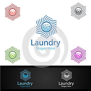 Laundry Dry Cleaners Logo with Clothes, Water and Washing Concept