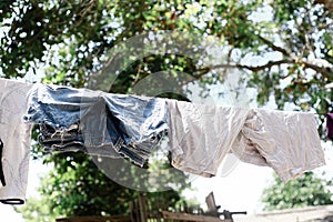 Laundry drying in backyard
