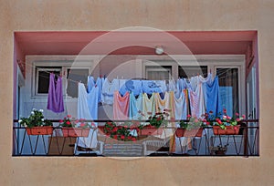 Laundry drying on the balcony