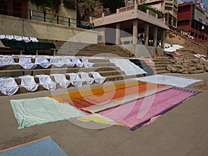Laundry drying on the ghat steps