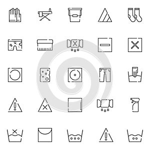 Laundry elements outline icons set