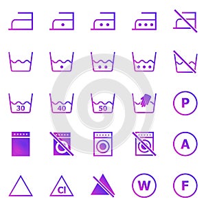 Laundry gradient icons on white background