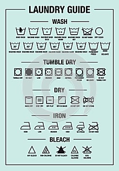 Laundry guide, washing, care signs, textile symbols, vector graphic design elements photo