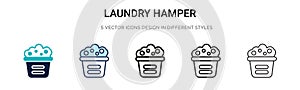 Laundry hamper icon in filled, thin line, outline and stroke style. Vector illustration of two colored and black laundry hamper