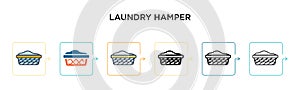 Laundry hamper vector icon in 6 different modern styles. Black, two colored laundry hamper icons designed in filled, outline, line