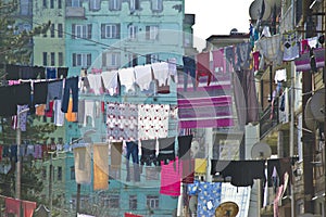 Laundry hanging in front of the facade in Batumi, Georgia