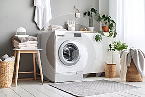 Laundry household modern dirty room home housekeeping cleaning housework machine basket domestic