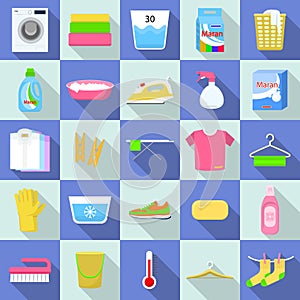 Laundry icon set, flat style