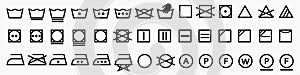 Laundry icons set. Washing symbols set. Outline set of laundry vector icons isolated on transparent background. Vector