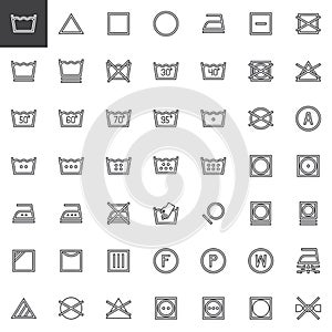 Laundry instructions line icons set