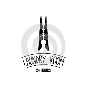 Laundry label. Clothes peg icon. Laundry room logo. Dry cleaning service. Vector.