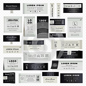 Laundry labels. Tailor instructions badges with technical information instruction for washing recent vector templates