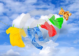 Laundry line with colored clothes