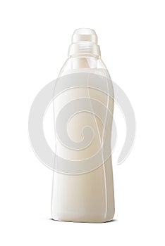 Laundry liquid detergent, bleach or fabric softener plastic bottle with white cap, isolated on white