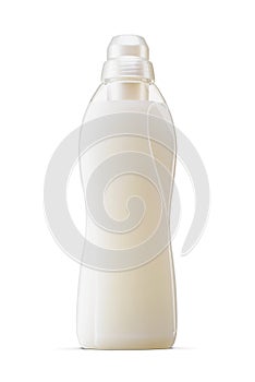 Laundry liquid detergent, cleaning agent, bleach or fabric softener plastic bottle with white cap, isolated on white