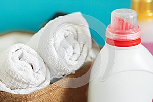 Laundry liquid powder and basket with clothes for washing machine