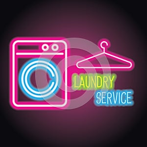 Laundry logo for clean and wash business with neon light effect. vector illustration