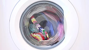 Laundry Machine Washing Disinfecting, Cleaning Clothes Chores, Spinning and Rotating, Household, Housework, Working in Laundromat