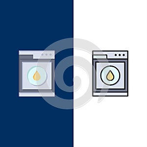 Laundry, Machine, Washing, Robot  Icons. Flat and Line Filled Icon Set Vector Blue Background