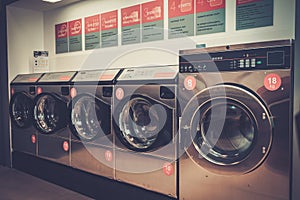 Laundry machines at laundromat shop.