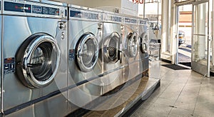 Laundry machines in public laundromat